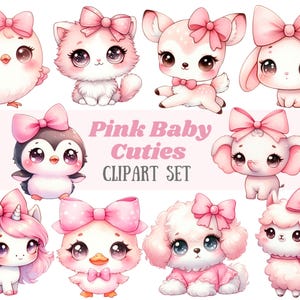 Aquarelle rose bébé animal clipart bébé fille animaux PNG Image numérique à télécharger pour la fabrication de cartes scrapbooking journal indésirable papier artisanat