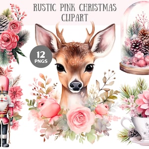 Aquarela Rústico Rosa Natal Clipart Xmas Pinecones Downloads de imagens digitais PNG para fazer cartões Scrapbook Junk Journal Paper Craft