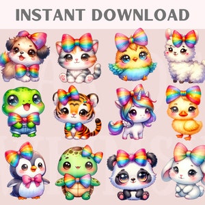 Watercolour Rainbow Pride Animal Clipart Kawaii Animal PNG Digital ...