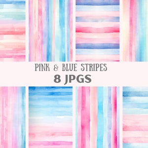 Aquarelles rayures roses et bleues Clipart papier numérique JPG téléchargements d'images numériques pour la fabrication de cartes Scrapbooking Journal indésirable Artisanat en papier