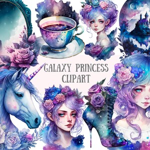 Watercolour Galaxy Princess Clipart Space Fairy PNG Digital Image Downloads for Card Making Scrapbook Junk Journal Paper Crafts