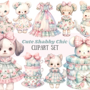 Aquarelle mignon Shabby Chic Clipart animaux Kawaii animaux PNG Image numérique à télécharger pour la fabrication de cartes Scrapbook Junk Journal artisanat en papier