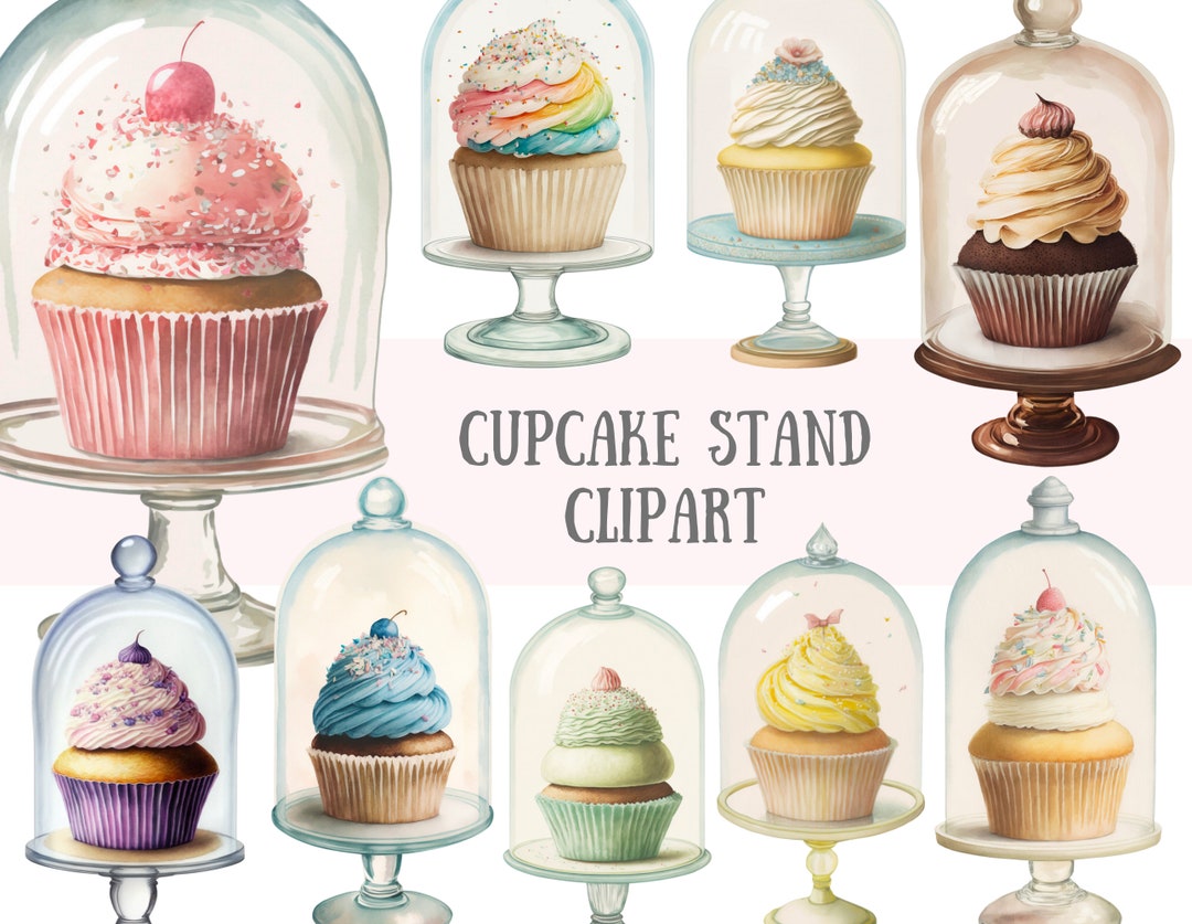 Watercolour Cupcake Stand Clipart Birthday Cake PNG Digital Image