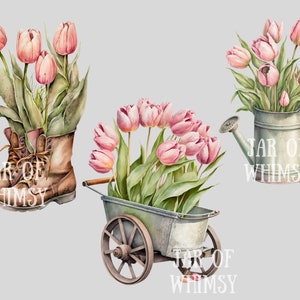 Watercolour Vintage Pink Tulip Clipart Pink Spring Flower PNG Digital Image Downloads for Card Making Scrapbook Junk Journal Paper Crafts image 9