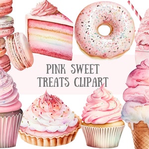 Aquarel roze zoete lekkernijen Clipart - Donut Milkshake PNG digitale afbeeldingsdownloads voor kaarten maken, plakboek, ongewenste dagboek, papier ambachten