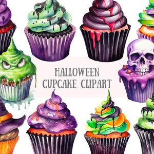 Aquarel Halloween Cupcake Clipart Halloween Snoep PNG Digitale beelddownloads voor kaarten maken Scrapbook Junk Journal Paper Crafts