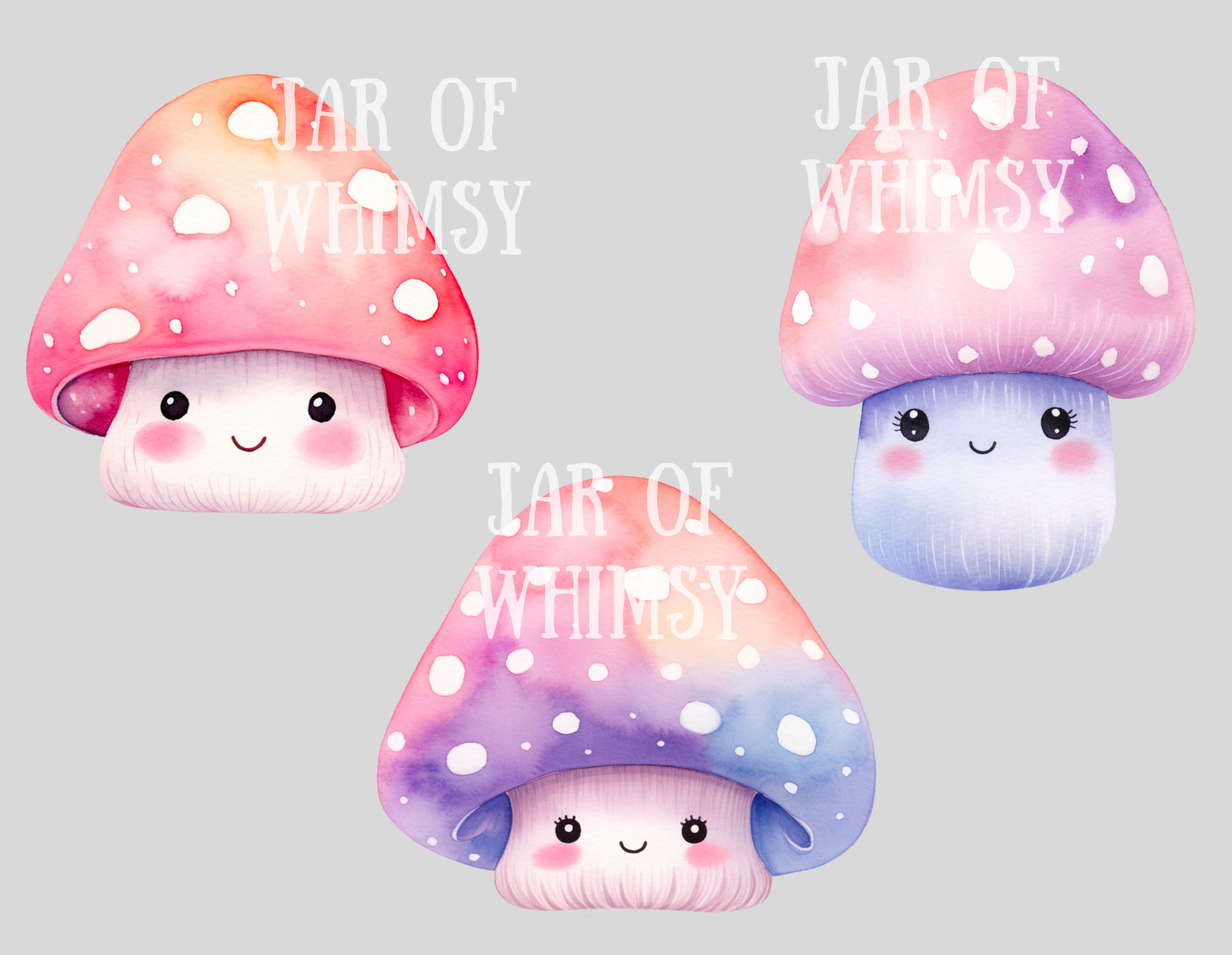 Watercolour Cute Mushroom Clipart Kawaii Mushroom Toadstools PNG ...