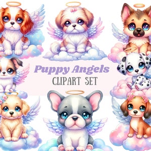 Acquerello Cucciolo Angelo Clipart Cani carini in paradiso PNG Download di immagini digitali per la creazione di cartoline Scrapbook Junk Journal Paper Crafts