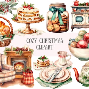 Acquerello Accogliente Natale Clipart Accogliente Inverno PNG Download di immagini digitali per la realizzazione di cartoline Scrapbook Junk Journal Paper Crafts