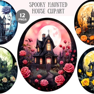 Aquarel Spooky Spookhuis Clipart Halloween Huisjes PNG Digitale Afbeelding Downloads voor Kaarten Maken Scrapbook Junk Journal Paper Crafts