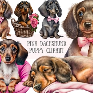Aquarell rosa Dackel Welpen Clipart Saus Hund PNG digitale Bild-Downloads für die Kartenherstellung Scrapbook Junk Journal Papierhandwerk