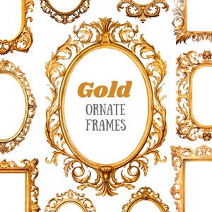 Acquerello oro cornice ornata Clipart cornici barocche PNG Download di immagini digitali per la realizzazione di cartoline, scrapbooking, diari spazzatura, lavori con la carta
