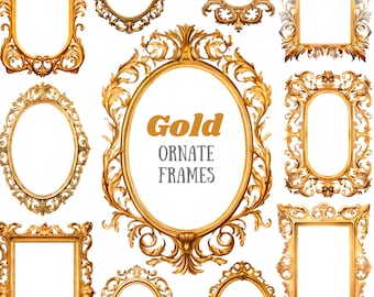 Watercolour Gold Ornate Frame Clipart Baroque Frames PNG Digital Image Downloads for Card Making Scrapbooking Junk Journal Paper Crafts