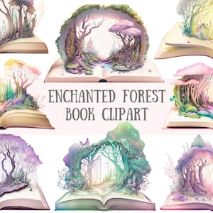 Watercolour Enchanted Forest Book Clipart Fantasy Bookworm PNG Digital Image Downloads for Card Making Scrapbook Junk Journal Paper Crafts