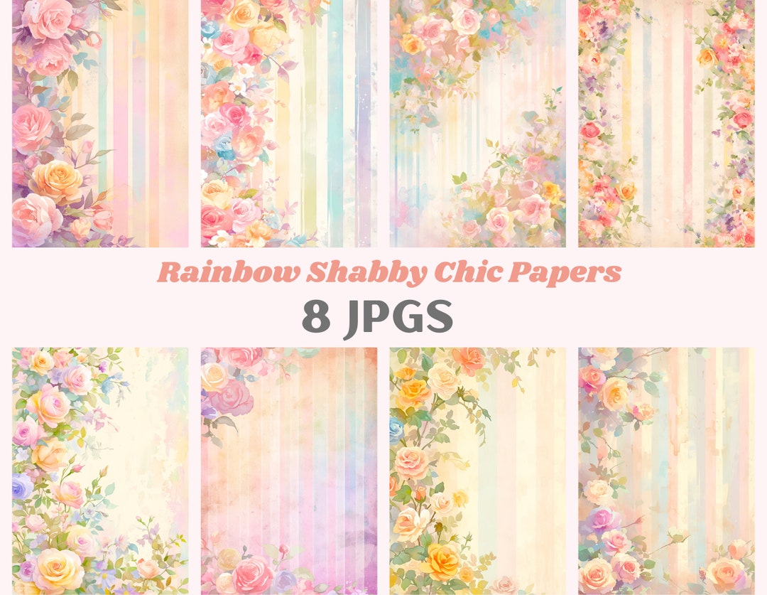 Watercolour Rainbow Shabby Chic Papers Clipart Digital Paper JPG ...