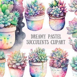 Acuarela Dreamy Pastel Suculent Clipart Houseplants PNG Descargas de imágenes digitales para hacer tarjetas Scrapbook Junk Journal Paper Crafts