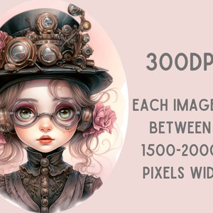 Watercolour Whimsical Steampunk Girl Clipart Gothic Fashion PNG Digital Image Downloads for Card Making Scrapbook Junk Journal Paper Craft image 3