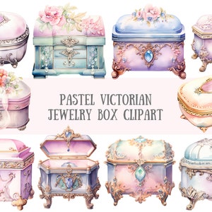 Aquarell Pastell Viktorianische Schmuck Box Clipart Trinket Box PNG digitale Bild-Downloads für die Kartenherstellung Scrapbook Junk Journal Papierhandwerk