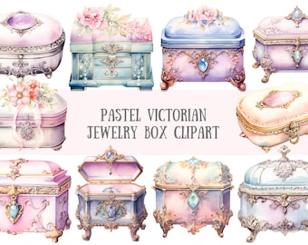 Watercolour Pastel Victorian Jewelry Box Clipart Trinket Box PNG Digital Image Downloads for Card Making Scrapbook Junk Journal Paper Crafts