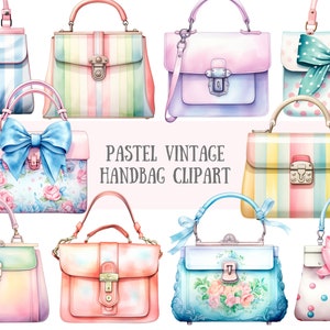Aquarell Pastell Vintage Handtasche Clipart Antike Handtasche PNG digitale Bild-Downloads für die Kartenherstellung Scrapbook Junk Journal Crafts