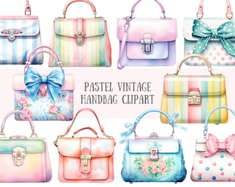Acuarela Pastel Vintage bolso Clipart bolso antiguo PNG Descargas de imágenes digitales para la fabricación de tarjetas Scrapbook Junk Journal Crafts