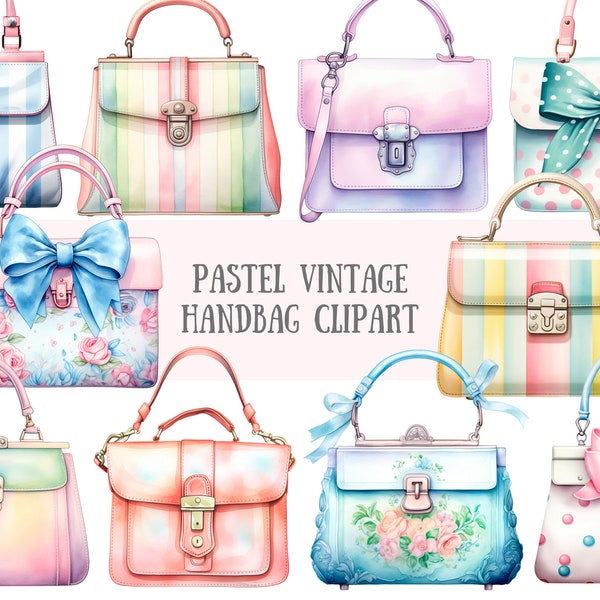 Aquarell Pastell Vintage Handtasche Clipart Antike Handtasche PNG digitale Bild-Downloads für Card Making Scrapbook Junk Journal Handwerk