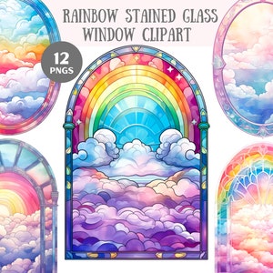Arc-en-ciel aquarelle vitrail Clipart arc-en-ciel PNG Image numérique à télécharger pour la fabrication de cartes Scrapbook Junk Journal travaux manuels en papier