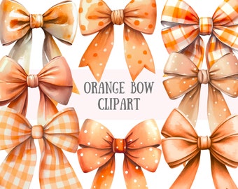 Watercolour Orange Bows Clipart - Peach Pastel Orange Bow PNG Digital Image Downloads for Card Making, Scrapbook, Junk Journal, Paper Crafts