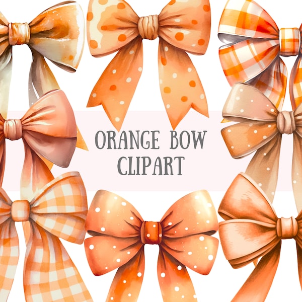 Watercolour Orange Bows Clipart - Peach Pastel Orange Bow PNG Digital Image Downloads for Card Making, Scrapbook, Junk Journal, Paper Crafts