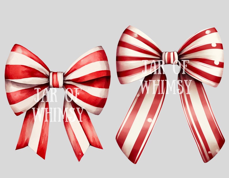 May include: Two red and white striped bows with the text "JAR OF WHIMSY" in the center.
