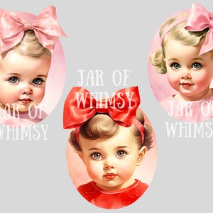 Akvarell Vintage Baby Girl Clipart Baby Shower PNG Digitala Bildnedladdningar för Korttillverkning Scrapbook Junk Journal Papperspyssel bild 7