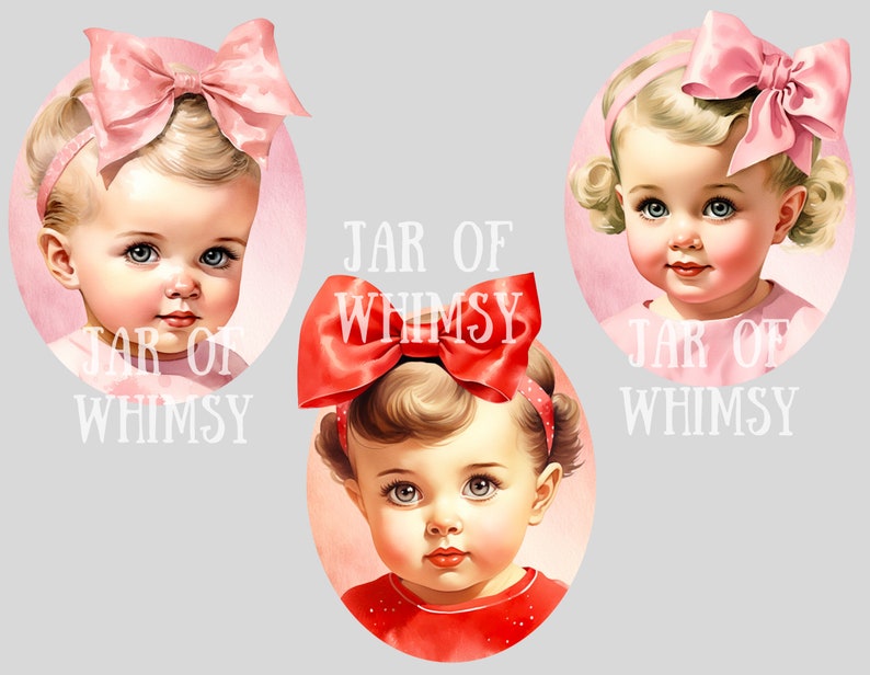 Akvarell Vintage Baby Girl Clipart Baby Shower PNG Digitala Bildnedladdningar för Korttillverkning Scrapbook Junk Journal Papperspyssel bild 7