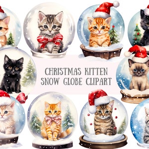 Aquarelle de Noël chaton boule à neige Clipart boule à neige PNG téléchargements d'images numériques pour la fabrication de cartes Scrapbook Junk Journal créations en papier