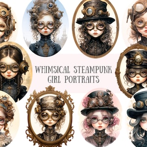 Aquarell wunderliche Steampunk Girl Clipart Gothic Mode PNG digitale Bild-Downloads für die Kartenherstellung Scrapbook Junk Journal Paper Craft