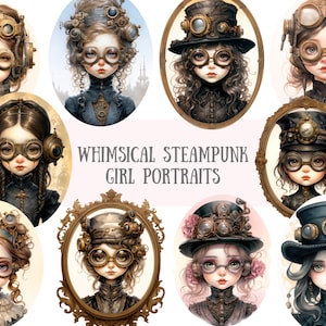 Watercolour Whimsical Steampunk Girl Clipart Gothic Fashion PNG Digital Image Downloads for Card Making Scrapbook Junk Journal Paper Craft image 1