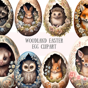 Oeuf de Pâques des bois aquarelle Clipart Boho rustique Pâques PNG Image numérique à télécharger pour la fabrication de cartes scrapbooking Journal indésirable artisanat en papier