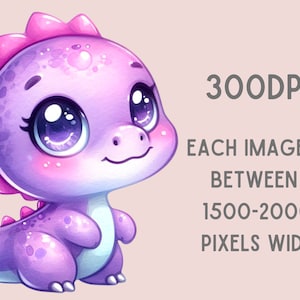 Puede incluir: Un dinosaurio de dibujos animados morado y rosa con ojos grandes y una expresi&oacute;n amigable. El dinosaurio est&aacute; sentado sobre un fondo rosa claro.