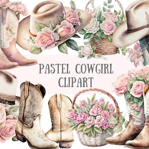 Clipart cow-girl pastel aquarelle - téléchargements d'images numériques PNG Wild Western pour la fabrication de cartes, scrapbooking, journal indésirable, travaux manuels en papier