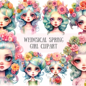Watercolour Whimsical Spring Girl Clipart Spring Fashion PNG Digital Image Downloads for Card Making Scrapbook Junk Journal Paper Crafts