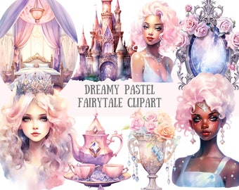 Aquarelle rêveur pastel conte de fées Clipart Fantasy PNG Image numérique à télécharger pour la fabrication de cartes Scrapbook Junk Journal travaux manuels en papier