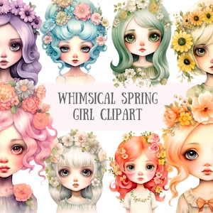Acuarela caprichosa primavera chica clipart primavera moda PNG descargas de imágenes digitales para la fabricación de tarjetas Scrapbook Junk Journal Paper Crafts