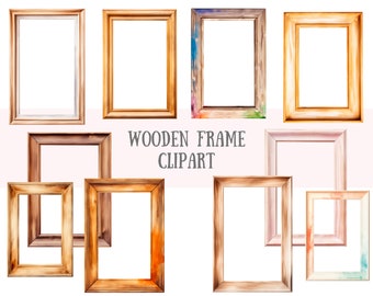 Watercolour Wooden Frame Clipart Rustic Scrapbooking Frames PNG Digital Image Downloads for Card Making Junk Journal Paper Crafts