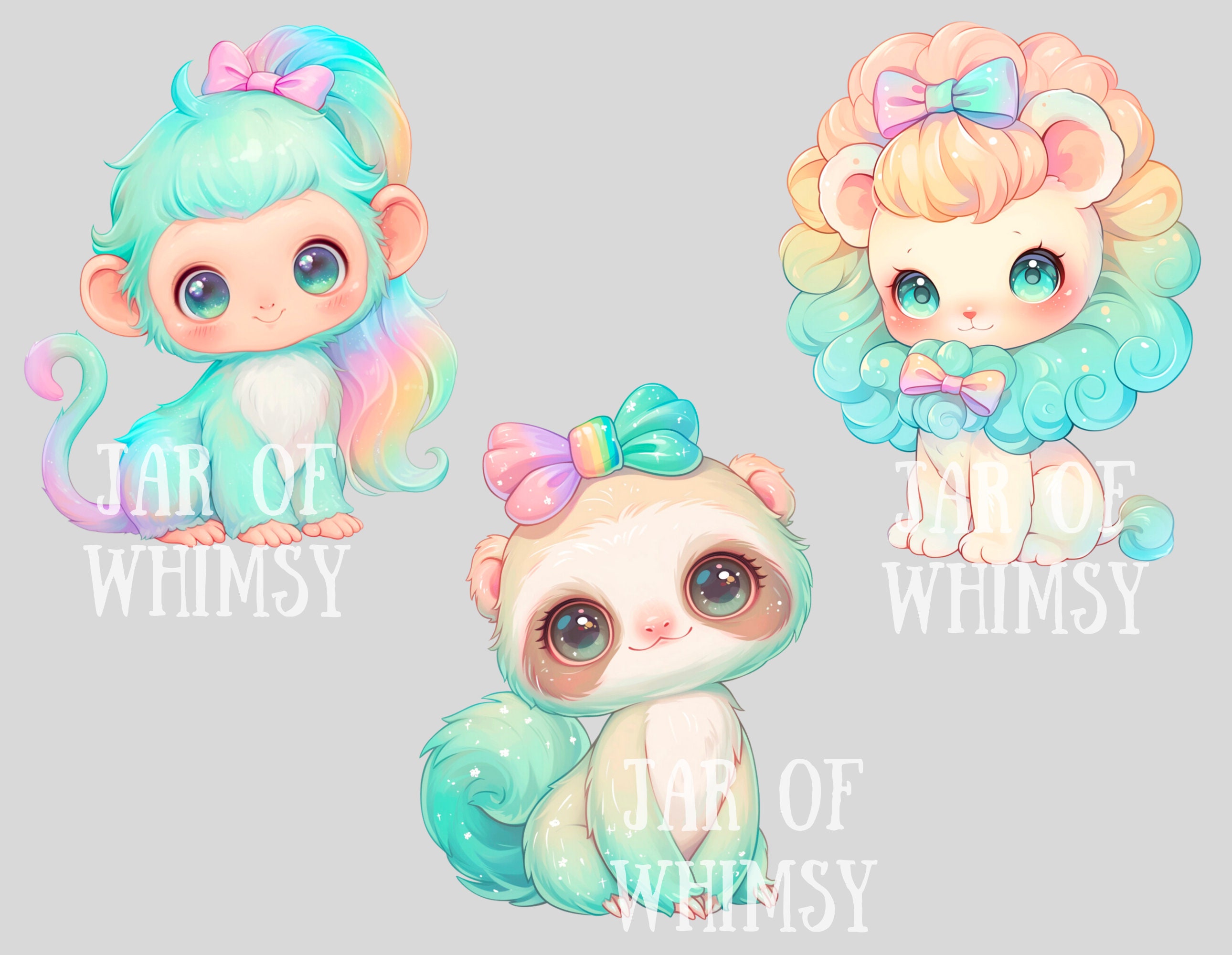 Watercolour Pastel Rainbow Animal Clipart Kawaii Animals PNG Digital ...