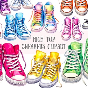 Acuarela High Top Sneaker Clipart Zapatos PNG Descargas de imágenes digitales para hacer tarjetas Scrapbook Junk Journal Paper Crafts
