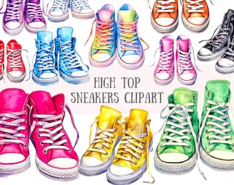 Watercolour High Top Sneaker Clipart Shoes PNG Digital Image Downloads for Card Making Scrapbook Junk Journal Paper Crafts
