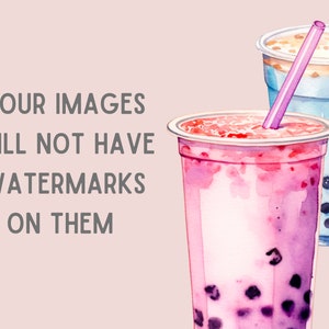 May include: Two colorful bubble tea drinks with tapioca pearls in clear plastic cups with straws. The drink on the left is pink and the drink on the right is blue.