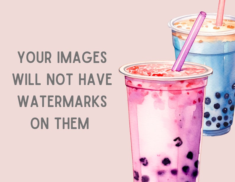 May include: Two colorful bubble tea drinks with tapioca pearls in clear plastic cups with straws. The drink on the left is pink and the drink on the right is blue.