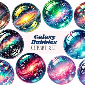 Akwarela Galaxy Bubble Clipart Nocne Niebo Bubbles PNG Pobieranie Obrazów Cyfrowych do Tworzenia Kartek Junk Journal Paper Crafts