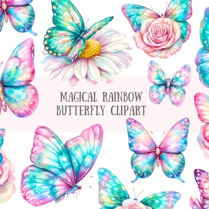 Aquarell magischer Regenbogen Schmetterling Clipart niedlicher Schmetterling PNG digitale Bild-Downloads für die Kartenherstellung Scrapbook Junk Journal Papierhandwerk