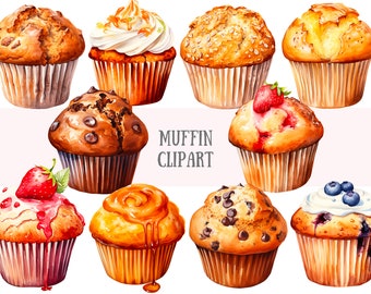Watercolour Muffin Clipart Delicious Cupcake Bakery Treat PNG Digital Image Downloads for Card Making Scrapbook Junk Journal Paper Crafts
